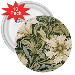 Flower Floral Pattern Floral Digital Paper Spring Flora Botanical Blossom Bloom Vintage Art 3  Buttons (10 Pack) 