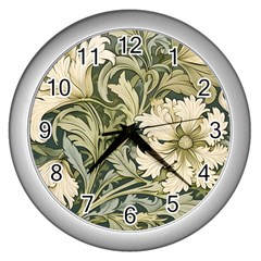 Flower Floral Pattern Floral Digital Paper Spring Flora Botanical Blossom Bloom Vintage Art Wall Clock (silver)