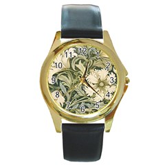 Flower Floral Pattern Floral Digital Paper Spring Flora Botanical Blossom Bloom Vintage Art Round Gold Metal Watch