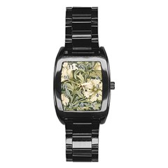 Flower Floral Pattern Floral Digital Paper Spring Flora Botanical Blossom Bloom Vintage Art Stainless Steel Barrel Watch