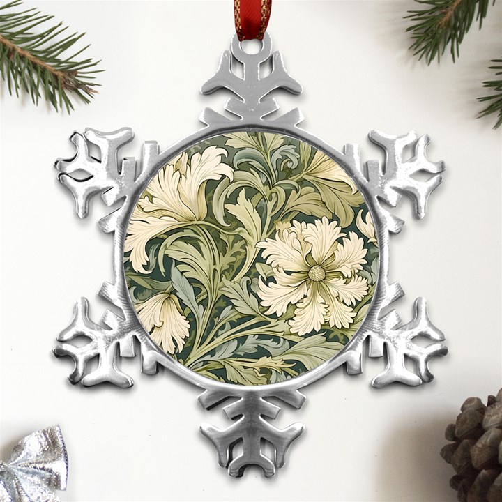 Flower Floral Pattern Floral Digital Paper Spring Flora Botanical Blossom Bloom Vintage Art Metal Small Snowflake Ornament