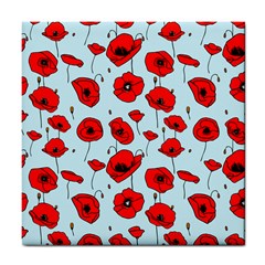 Poppies Flowers Red Seamless Pattern Tile Coaster