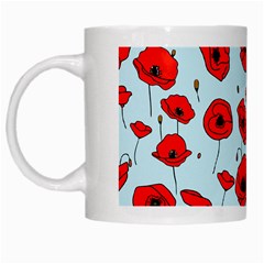 Poppies Flowers Red Seamless Pattern White Mug