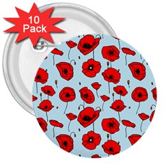 Poppies Flowers Red Seamless Pattern 3  Buttons (10 Pack)  by Maspions