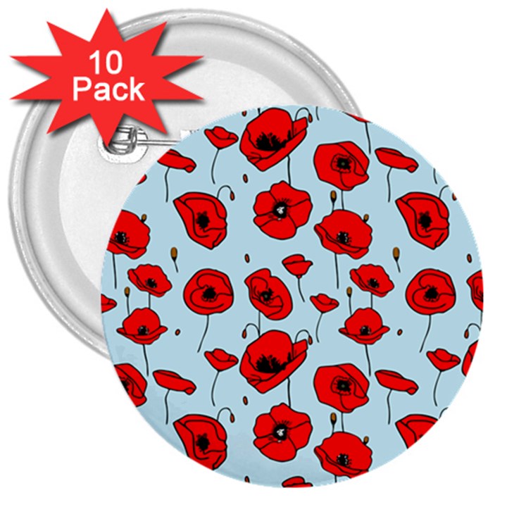 Poppies Flowers Red Seamless Pattern 3  Buttons (10 pack) 