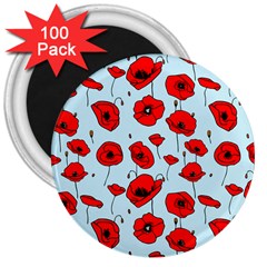 Poppies Flowers Red Seamless Pattern 3  Magnets (100 Pack)