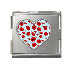 Poppies Flowers Red Seamless Pattern Mega Link Heart Italian Charm (18mm)