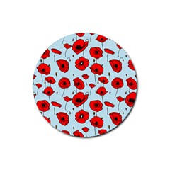 Poppies Flowers Red Seamless Pattern Rubber Round Coaster (4 Pack)