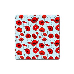 Poppies Flowers Red Seamless Pattern Square Magnet