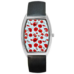 Poppies Flowers Red Seamless Pattern Barrel Style Metal Watch