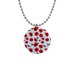 Poppies Flowers Red Seamless Pattern 1  Button Necklace