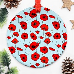 Poppies Flowers Red Seamless Pattern Round Ornament (two Sides)