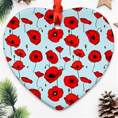 Poppies Flowers Red Seamless Pattern Heart Ornament (two Sides)