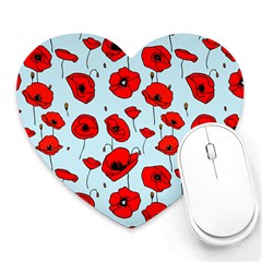 Poppies Flowers Red Seamless Pattern Heart Mousepad by Maspions