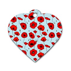 Poppies Flowers Red Seamless Pattern Dog Tag Heart (one Side)