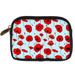 Poppies Flowers Red Seamless Pattern Digital Camera Leather Case by Maspions