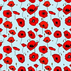 Poppies Flowers Red Seamless Pattern Play Mat (square)