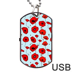 Poppies Flowers Red Seamless Pattern Dog Tag Usb Flash (one Side)