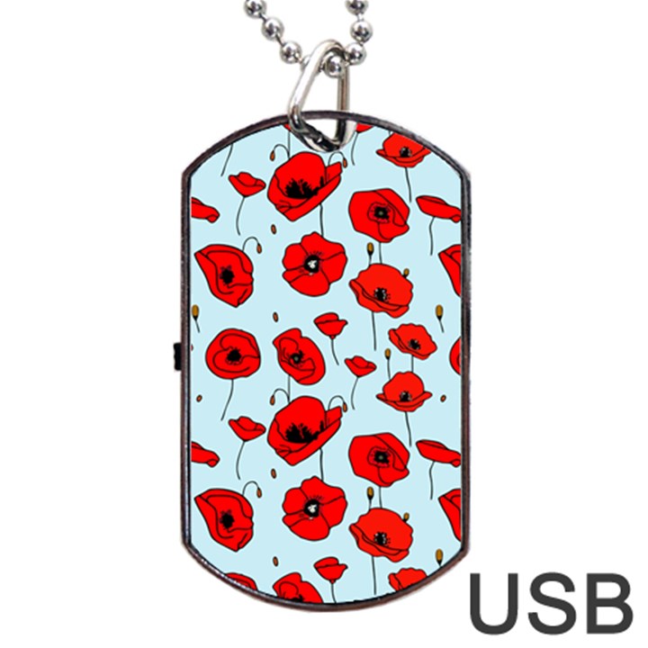 Poppies Flowers Red Seamless Pattern Dog Tag USB Flash (Two Sides)