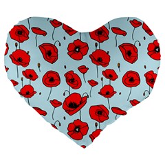 Poppies Flowers Red Seamless Pattern Large 19  Premium Heart Shape Cushions