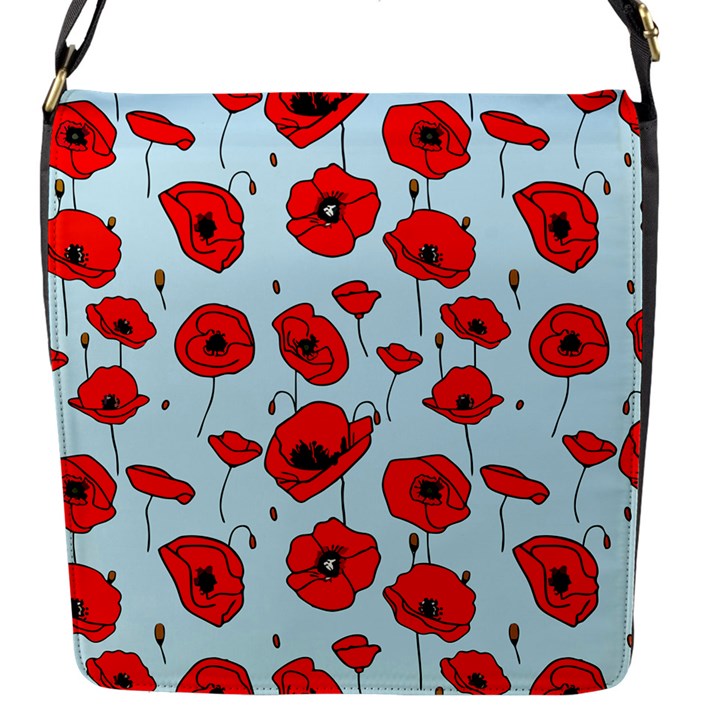 Poppies Flowers Red Seamless Pattern Flap Closure Messenger Bag (S)