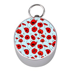 Poppies Flowers Red Seamless Pattern Mini Silver Compasses