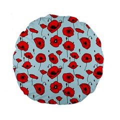 Poppies Flowers Red Seamless Pattern Standard 15  Premium Flano Round Cushions