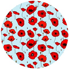 Poppies Flowers Red Seamless Pattern Wooden Puzzle Round