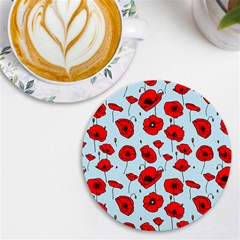 Poppies Flowers Red Seamless Pattern Uv Print Round Tile Coaster