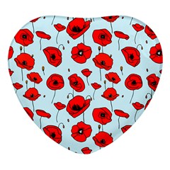 Poppies Flowers Red Seamless Pattern Heart Glass Fridge Magnet (4 Pack)