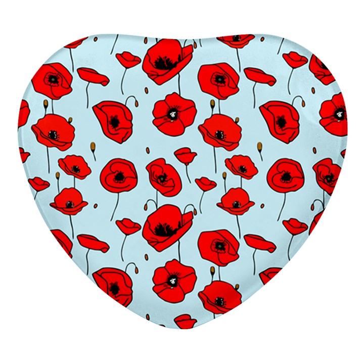 Poppies Flowers Red Seamless Pattern Heart Glass Fridge Magnet (4 pack)