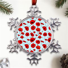 Poppies Flowers Red Seamless Pattern Metal Large Snowflake Ornament