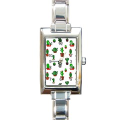 Cactus Plants Background Pattern Seamless Rectangle Italian Charm Watch