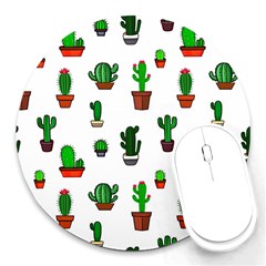 Cactus Plants Background Pattern Seamless Round Mousepad