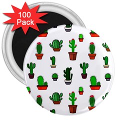 Cactus Plants Background Pattern Seamless 3  Magnets (100 Pack)