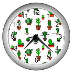 Cactus Plants Background Pattern Seamless Wall Clock (silver)