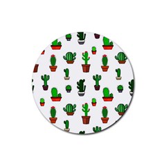 Cactus Plants Background Pattern Seamless Rubber Coaster (round)