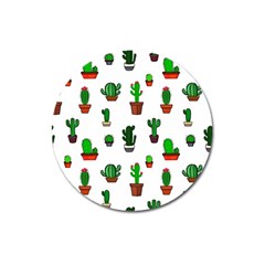 Cactus Plants Background Pattern Seamless Magnet 3  (round)