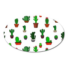 Cactus Plants Background Pattern Seamless Oval Magnet