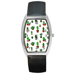 Cactus Plants Background Pattern Seamless Barrel Style Metal Watch