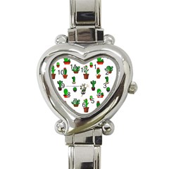 Cactus Plants Background Pattern Seamless Heart Italian Charm Watch