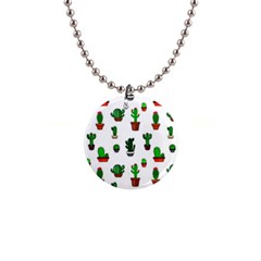 Cactus Plants Background Pattern Seamless 1  Button Necklace by Maspions