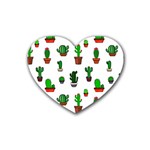 Cactus Plants Background Pattern Seamless Rubber Heart Coaster (4 pack) Front