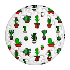 Cactus Plants Background Pattern Seamless Round Filigree Ornament (two Sides) by Maspions