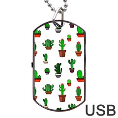 Cactus Plants Background Pattern Seamless Dog Tag Usb Flash (one Side)