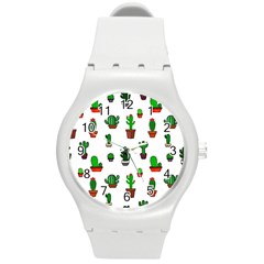 Cactus Plants Background Pattern Seamless Round Plastic Sport Watch (m) by Maspions