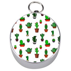 Cactus Plants Background Pattern Seamless Silver Compasses