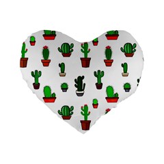 Cactus Plants Background Pattern Seamless Standard 16  Premium Flano Heart Shape Cushions