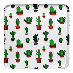 Cactus Plants Background Pattern Seamless Square Glass Fridge Magnet (4 Pack)