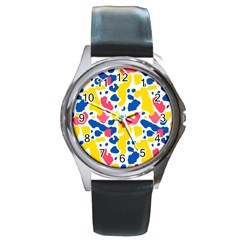 Colored Blots Painting Abstract Art Expression Creation Color Palette Paints Smears Experiments Mode Round Metal Watch by Maspions